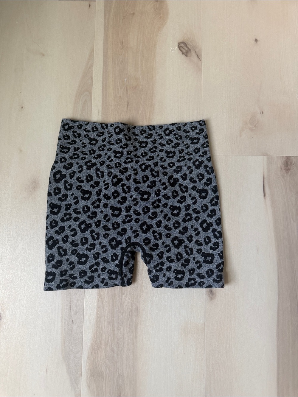 Leopard Print Biker Shorts in Gray and Black